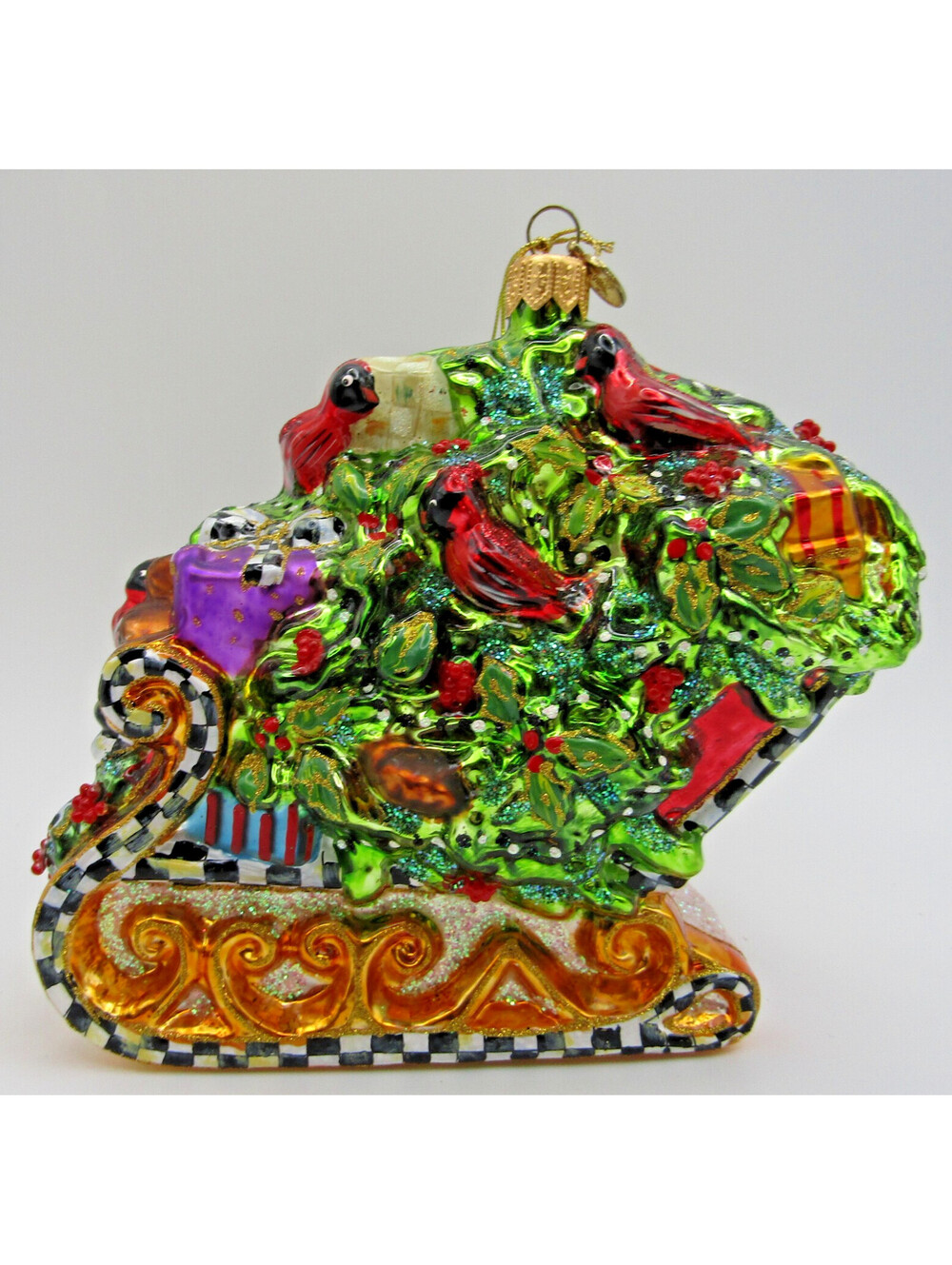 MacKenzie-Childs Holly Sleigh Ornament Poland 53913-28 with Tag and Box
